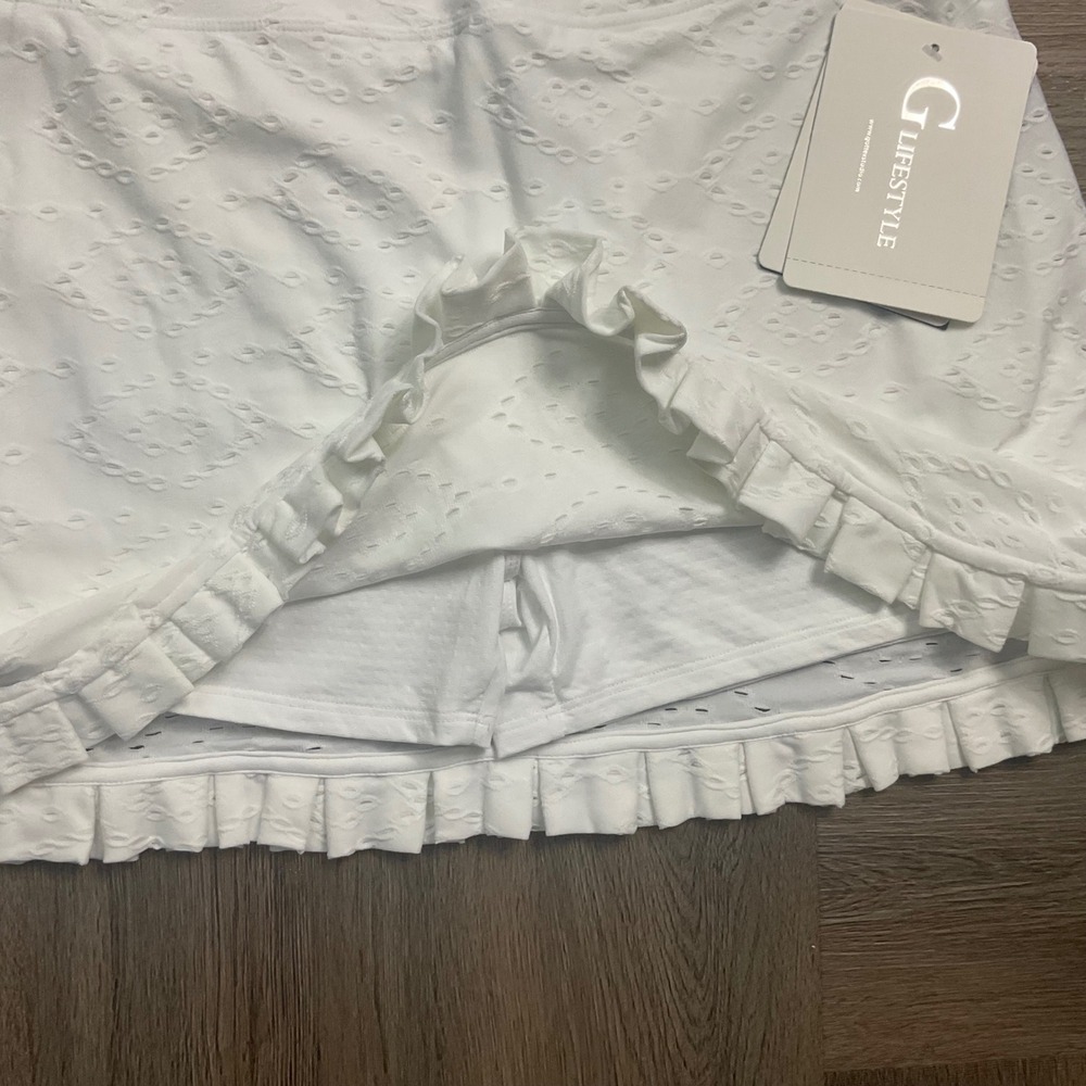 NWT G Lifestyle Eyelet Ruffle Golf Tennis Skort Womens Medium White Coquette - Picture 7 of 9